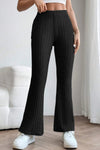 Front view of Basic Bae Full Size Ribbed High Waist Flare Pants