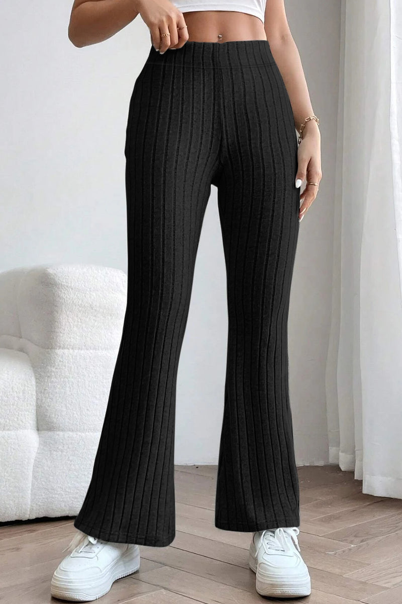 Front view of Basic Bae Full Size Ribbed High Waist Flare Pants