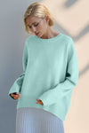 Green Basic Bae Round Neck Dropped Shoulder Sweater