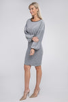 Right side view of Bishop Sleeve Metallic Dress