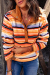 Contrast Striped Half Snap Long Sleeve Sweatshirt