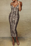 Gray Animal Print V-Neck Cami Dress