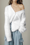 White Button Up Dropped Shoulder Cardigan