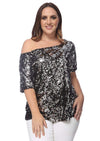 Plus Size One Shoulder Sequin Top by Anna-Kaci