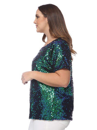 Plus Size One Shoulder Sequin Top by Anna-Kaci