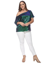 Plus Size One Shoulder Sequin Top by Anna-Kaci