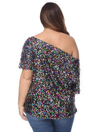 Plus Size One Shoulder Sequin Top by Anna-Kaci