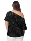 Plus Size One Shoulder Sequin Top by Anna-Kaci