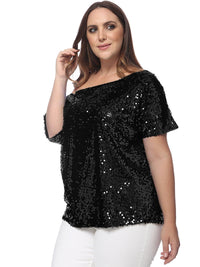 Plus Size One Shoulder Sequin Top by Anna-Kaci