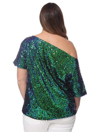 Plus Size One Shoulder Sequin Top by Anna-Kaci