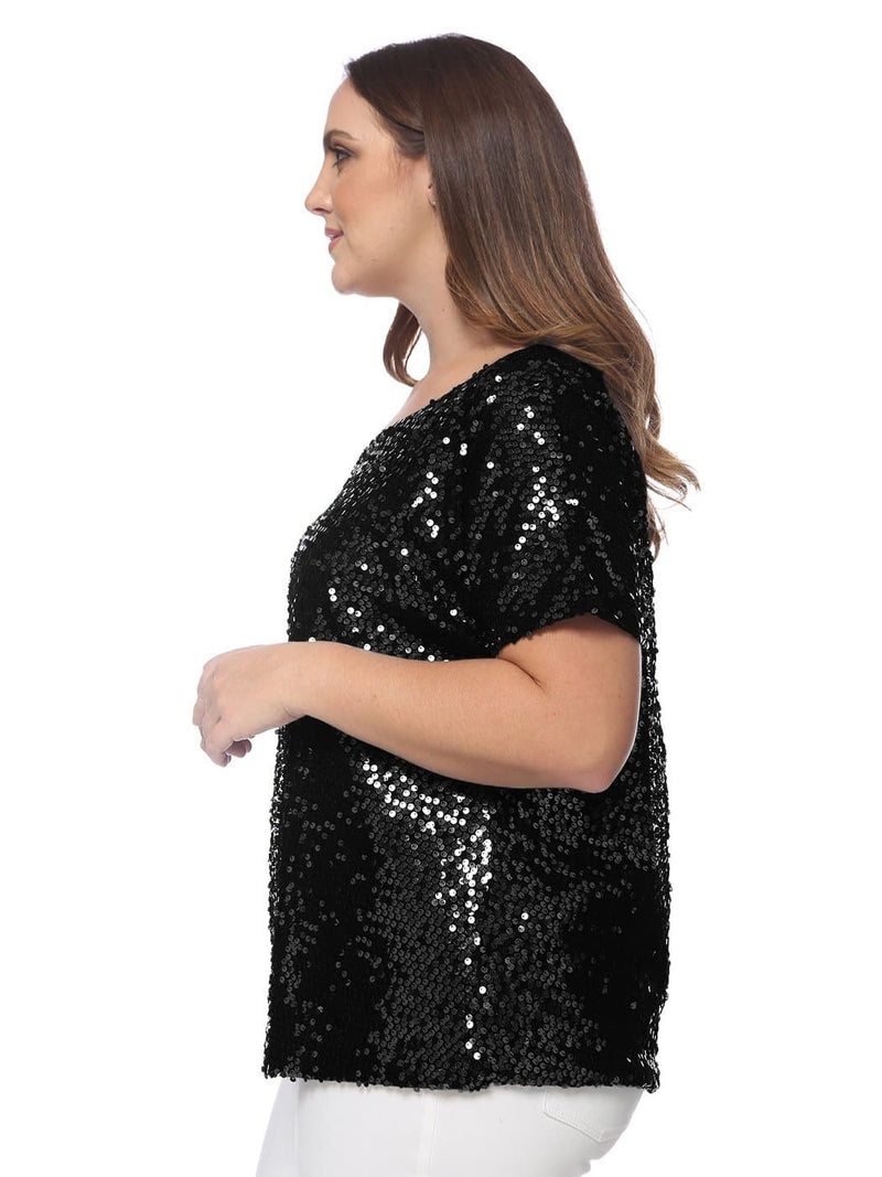 Plus Size One Shoulder Sequin Top by Anna-Kaci