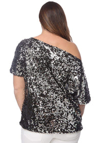 Plus Size One Shoulder Sequin Top by Anna-Kaci