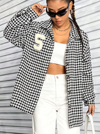 Houndstooth Button Down Long Sleeve Shacket