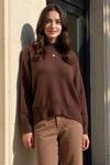 Brown Basic Bae Round Neck Dropped Shoulder Sweater