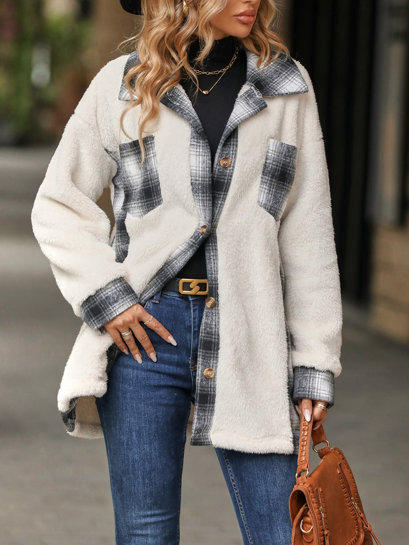 Plaid Contrast Dropped Shoulder Coat