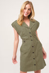 Full view of green short sleeve dress