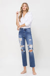 Distressed High Rise Ankle Relaxed Straight Jeans 