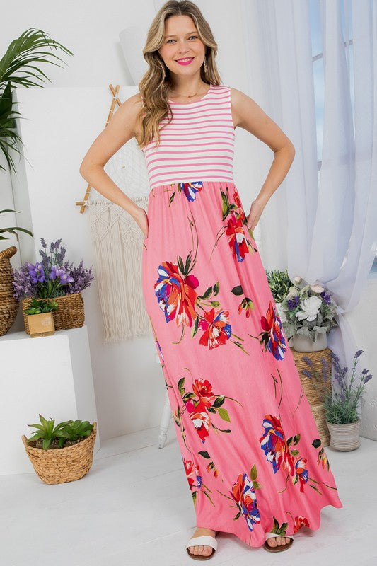 LORAL MIX TANK MAXI DRESS-pink