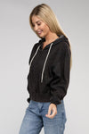 buy black Fleece Cropped Zip-Up Hoodie