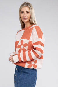 Floral Pattern Drop Shoulder Sweater