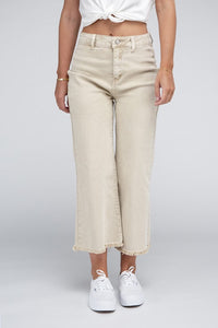 Acid Washed High Waist Frayed Hem Straight Pants