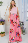 Full view of LORAL MIX TANK MAXI DRESS-pink