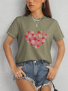 Heart Round Neck Short Sleeve T-Shirt