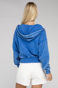 Cropped fleece hoodie in blue