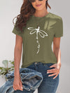 Dragonfly Graphic Round Neck Short Sleeve T-Shirt