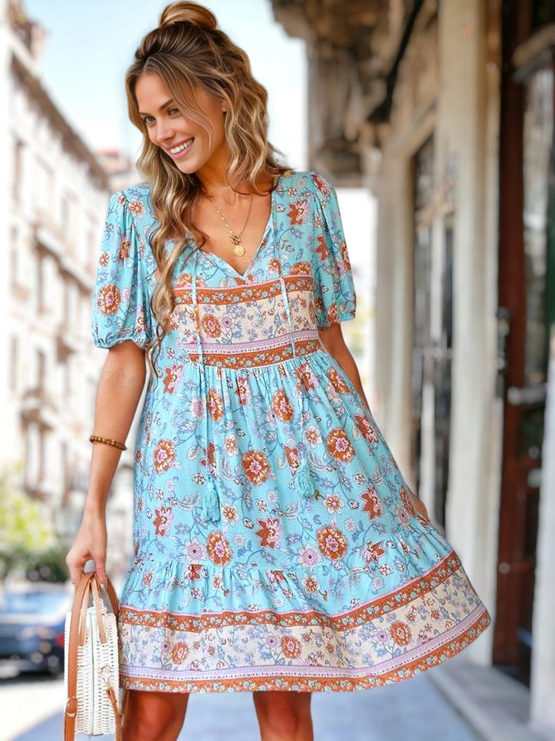 Trending Floral Puff Sleeve Bohemian Dress