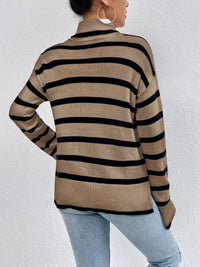 Striped Turtleneck Drop Shoulder Sweater