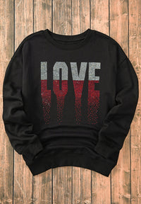 Rhinestone LOVE Round Neck Long Sleeve Sweatshirt