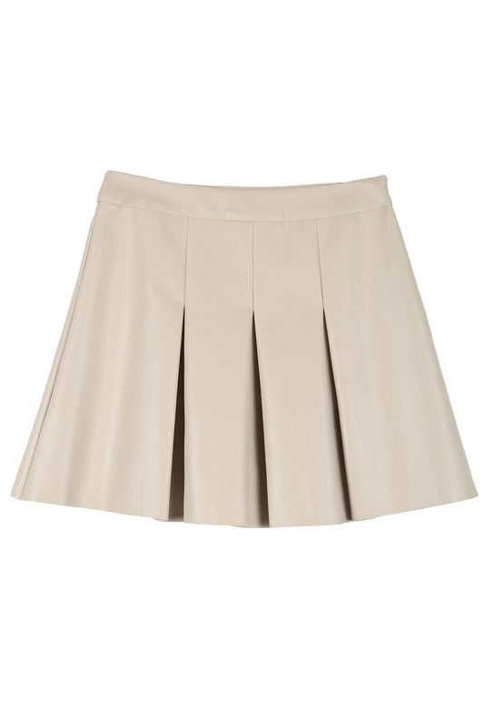 Vegan leather pleated mini skirt