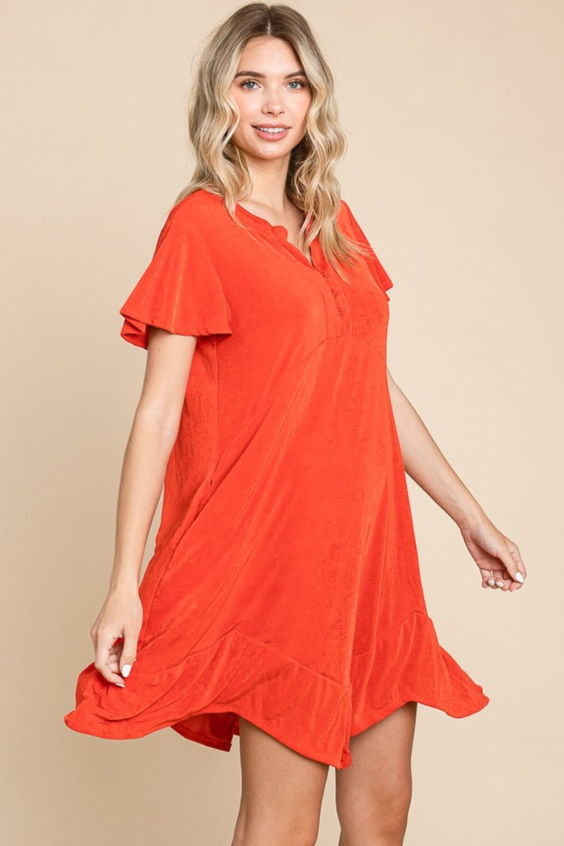 Culture Code Full Size Short Sleeve Ruffled Asymmetric Hem Dress