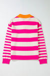 Back view of Contrast Stripes Johnny Collar Long Sleeve Sweater