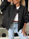 Black Baseball Collar Snap Down Long Sleeve Jacket