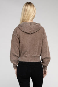 Buy brown women's Cropped Zip-Up Hoodie