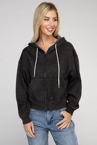 Black Fleece Cropped Zip-Up Hoodie