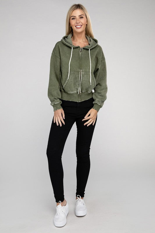 Green Cropped Zip-Up Hoodie