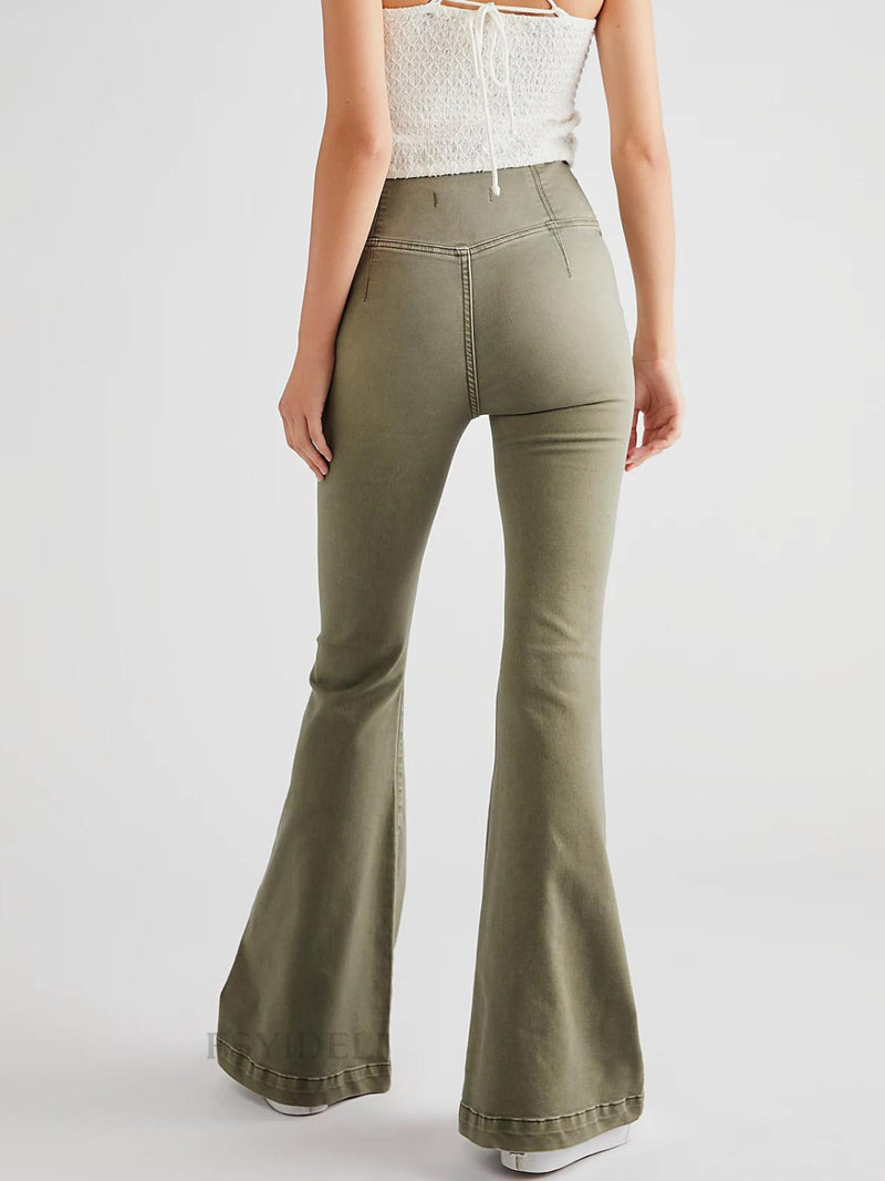 back of Asymmetric Waist Flare Jeans