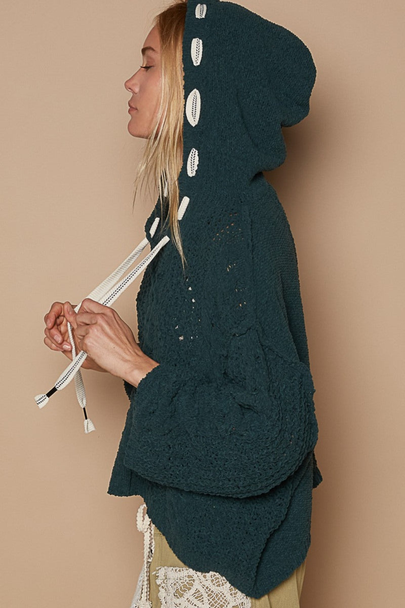 POL Cable Knit Hooded Chenille Sweater