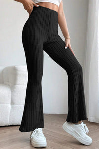 Left side view of Basic Bae Full Size Ribbed High Waist Flare Pants