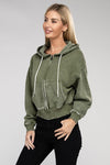 women's green Acid Wash Fleece Cropped Zip-Up Hoodie near me