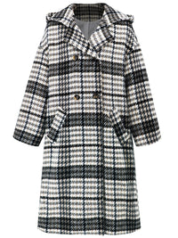 Plaid Double-Breasted Long Sleeve Longline Coat