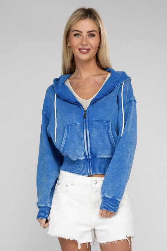 Cheap women's Cropped Zip-Up Hoodie