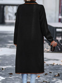 Full Size Contrast Trim Long Sleeve Coat with Pockets