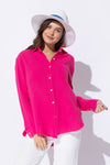 Pink WRINKLED GAUZE BUTTON DOWN SHIRT WITH ROUGH EDGING