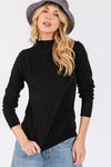 SAGE + FIG Glitter Mock Neck Lettuce Hem Long Sleeve Top