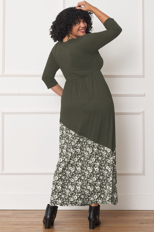 Back of green Asymmetrical Leopard Accent Maxi Dress