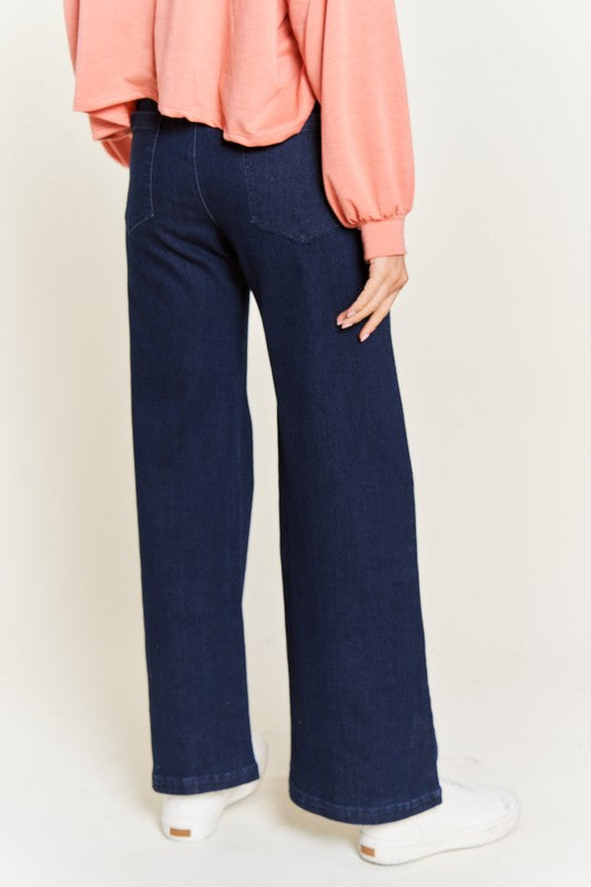 Back of HIGH WAISTED BUTTON WIDE LEG JEANS